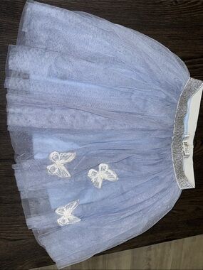 Badgley Mischka Light Blue Glitter Tulle Skirt with Silver Waistband